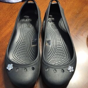 CROCS Black Flats with Floral Accents